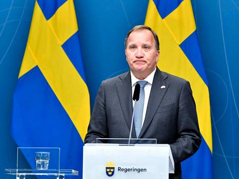 Ruotsin pääministeri Stefan Löfven lehdistötilaisuudessa epäluottamusäänestyksen jälkeen maanantaina 21. kesäkuuta.