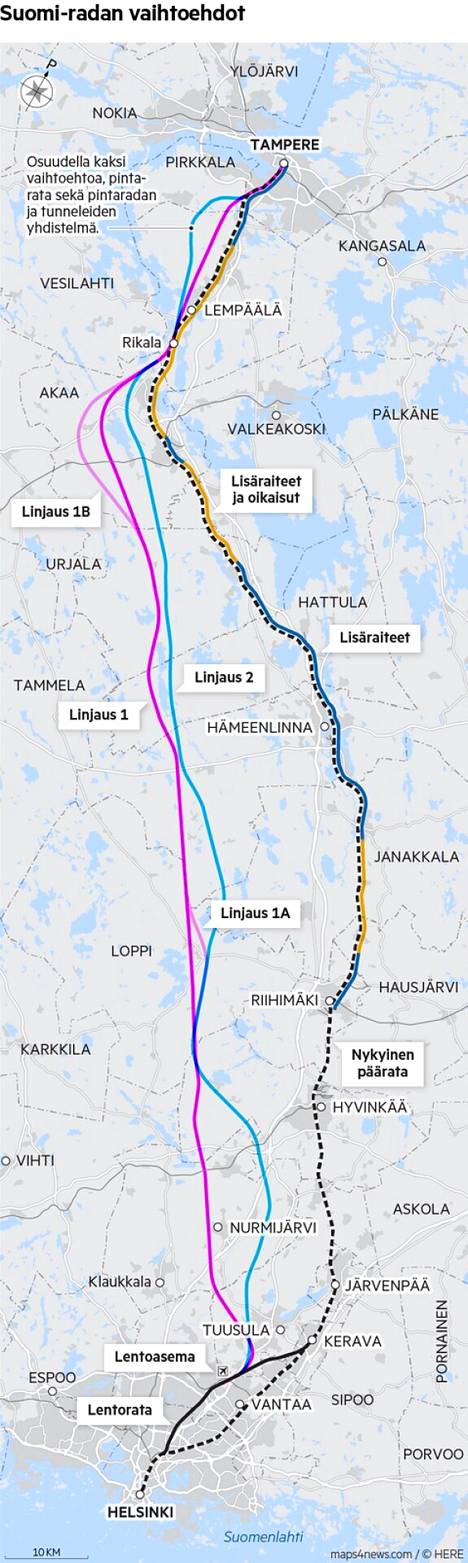 Tässä ovat suunnitelmat tunnin junan reitiksi – yhtenä vaihtoehtona tunneli  Pirkkalasta Lempäälään - Uutiset - Aamulehti