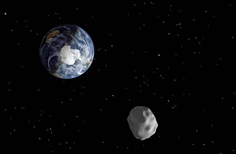 Taiteilijan näkemys asteroidista, joka ohitti maapallon läheltä helmikuussa 2013.