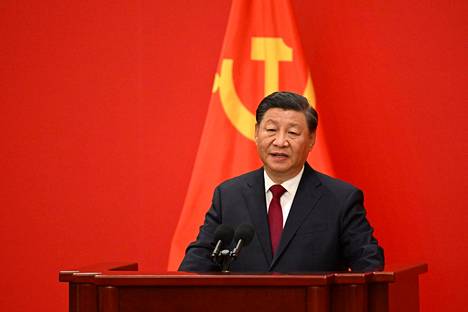 Kiinan presidentti Xi Jinping kuvattiin pitämässä puhetta Pekingissä 23. lokakuuta 2022.