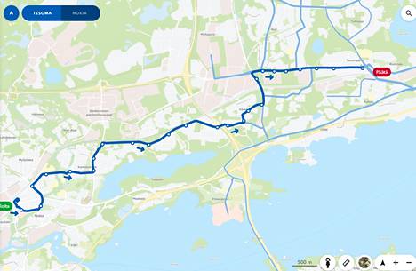 Vuoden 2024 suunnitelmissa linja 71 liikennöi Nokian linja-autoasemalta Tesomalle.