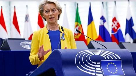 EU-komission puheenjohtaja Ursula von der Leyen puhui EU-parlamentille keskiviikkona 14. syyskuuta Strasbourgissa. 