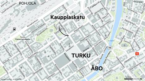 Kauppiaskatu sijaitsee aivan Turun ydinkeskustassa.