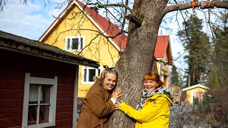 ”Vanhat puut ovat osa Kissanmaan viehätystä”, Jaana Susi sanoo. Viivi Hanhilahti sai kuvassa näkyvän leikkimökin syntymäpäivälahjaksi, kun hän täytti kolme vuotta.