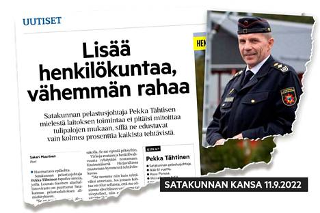 Pelastusjohtaja Pekka Tähtisen laaja haastattelu julkaistiin Satakunnan Kansassa viime sunnuntaina. Kirjoittajalla on monesta pelastustoimeen liittyvästä asiasta eri näkemys kuin Tähtisellä.