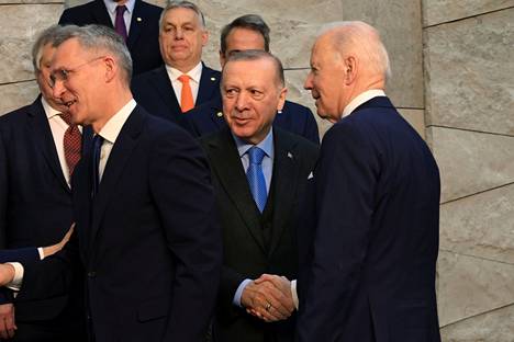 Turkin ja Yhdysvaltain presidentti tapasivat Naton huippukokouksessa maaliskuussa 2022.