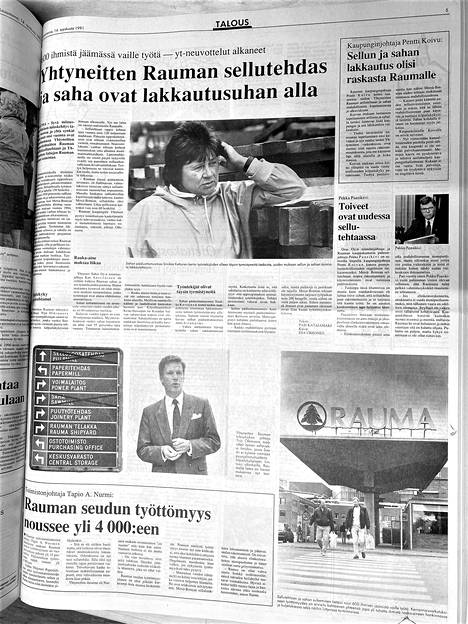 Länsi-Suomi kertoi ikävän uutisen syyskuussa 1991: Rauma-Repola aikoo sulkea sellutehtaan ja sahan. Raumalla työnsä menettäisi 600 ihmistä. Ja niinhän siinä kävi.