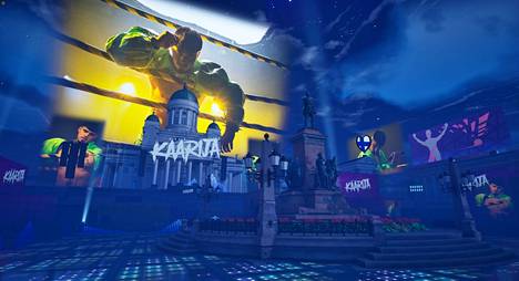 Fortnite-pelaajat voivat nyt vierailla virtuaalisessa Helsingissä Käärijä-teemaisessa pelissä. Kuva on pelikentän kehitysympäristöstä.
