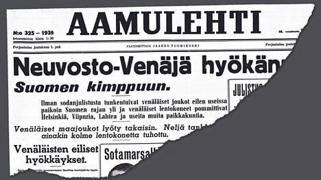 Tältä näytti Aamulehden etusivu 1. joulukuuta 1939.
