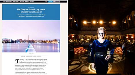 Tampere-talon toimitusjohtaja Paulina Ahokas kertoo kulkeneensa toimittajan ja tämän perheen mukana monessa tamperelaisessa kohteessa. Näin hän päätyi myös osaksi artikkelin kuvitusta. 