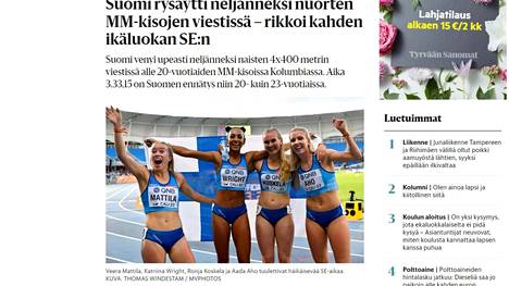 Suomen naisten viestijoukkue oli jopa lähellä mitalia nuorten MM-finaalissa Kolumbiassa. Helsingin Sanomat julkaisi kuvan iloisista juoksijoista mahtavan tuloksen jälkeen.