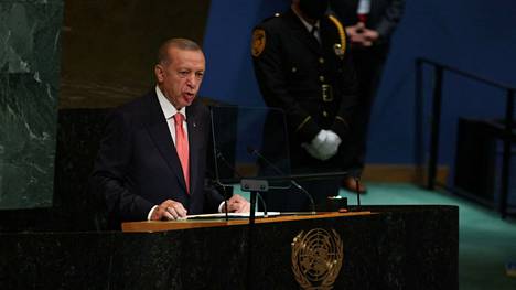 Turkin presidentti Recep Tayyip Erdoğan puhui YK:n yleiskokouksessa New Yorkissa tiistaina 20. syyskuuta. 