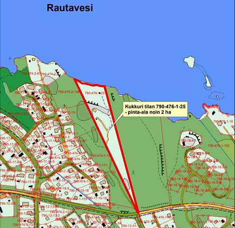 Ostettava maa-alue sijaitsee Tampereentien ja Rautaveden välissä.