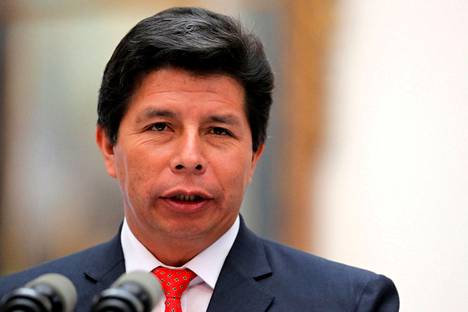 Perun presidentti Pedro Castillo kuvattuna tiedotustilaisuudessa marraskuussa 2022. 