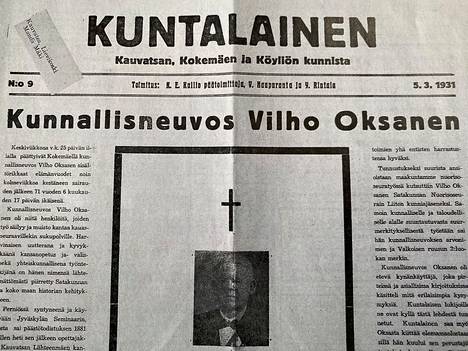 Kuntalainen-lehti kertoi näyttävästi perustajansa kuolemasta maaliskuussa 1931. Tuolloin levikkikunnista Harjavalta oli vaihtunut Köyliöön.