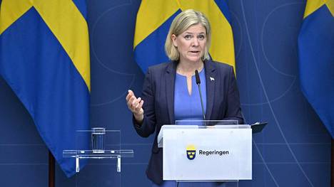 Ruotsin pääministeri Magdalena Andersson puhui lehdistö mediatilaisuudessa Tukholmassa keskiviikkona 14. syyskuuta. Andersson ilmoitti tilaisuudessa aikovansa erota. 