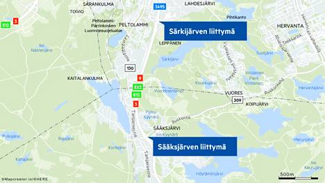 Onnettomuuspaikka on Sääksjärven eli Ruskontien liittymän läheisyydessä.