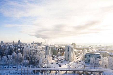 Poliisin mukaan huumeiden käyttö kasvaa, ja ilmiö on nähtävillä koko Pirkanmaalla, eikä pelkästään Tampereella. Tampere kuvattiin Mustastalahdesta päin helmikuussa 2021. 