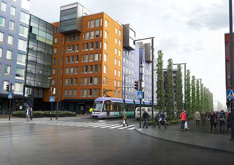 Havainnekuva: Ratikkalinja kulkee suunnitelman mukaan Helsinki-Vantaan lentoasemalta Mellunmäen metroasemalle.