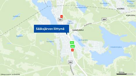Onnettomuuspaikka oli 300 metriä Sääksjärveltä Tampereen suuntaan. 