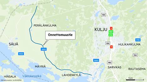 Onnettomuustie sijaitsee Lempäälän Kuljusta länteen. Tiedossa ei ole, missä kohtaa tietä onnettomuus on tapahtunut.