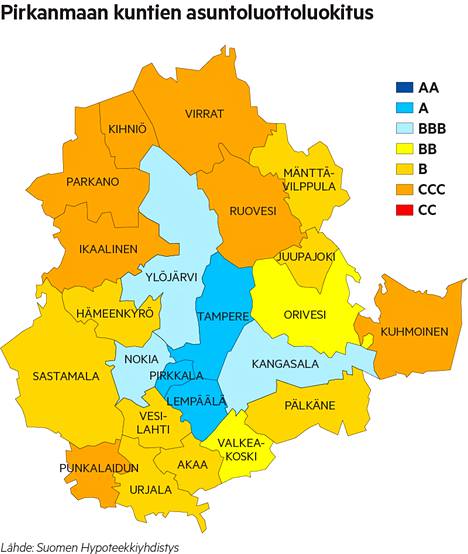 Kuusi Pirkanmaan kuntaa sai hyvän asuntoluottoluokituksen - Pirkanmaa -  Aamulehti