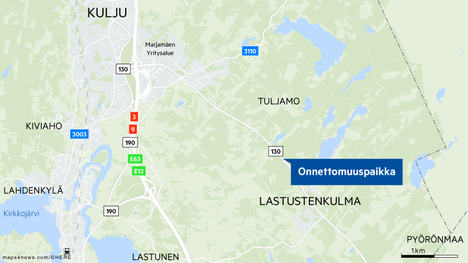 Onnettomuuspaikka on Lastustenkulmasta 2,1 kilometriä Marjamäen suuntaan Helsingintiellä Lempäälässä.