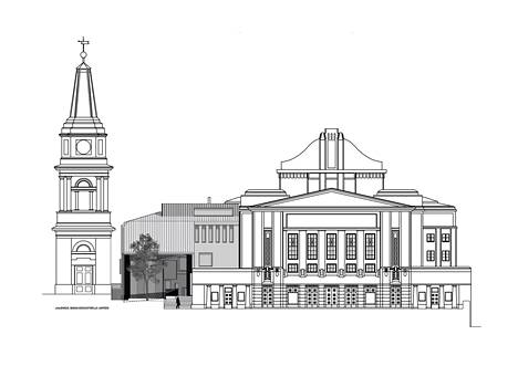 Laajennusosa kuvassa vasemmalla Vanhan kirkon vieressä. Tiloihin tulee toimisto- ja sosiaalitiloja sekä pieni, 80-paikkainen ulkoilmanäyttämö.