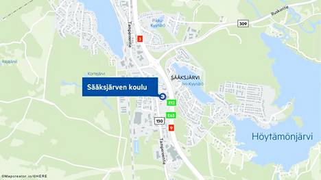 Sääksjärven koulukeskus sijaitsee Tampereentiellä lähellä Tampereen rajaa. 
