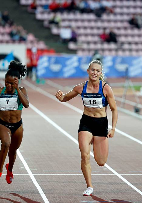 Pirkitta Marjanen oli naisten 100 metrin finaalin kahdeksas. Arkistokuva on vuoden 2021 kilpailusta.