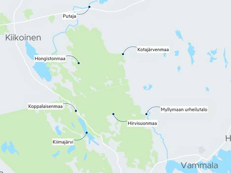 Tuulivoimalle suunniteltu alue on harvaan asuttua ja metsäistä. Se sijoittuu kartalle merkittyjen Myllymaan, Hongistonmaan, Putajan, Kotajärvenmaan, Koppalaisenmaan ja Kiimajärven väliselle alueelle.