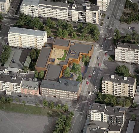 Ilmakuva kampuskokonaisuudesta osoittaa kuinka kuinka suuresta rakennuskokonaisuudesta on kyse. Kuvan oikeassa alakulmassa on Mikaelsgården, joka yhdistyy muuhun kampukseen maanalaisella käytävällä.
