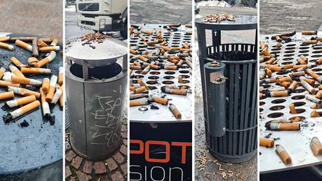 Jo kuvasato pieneltä alueelta Tampereen keskustasta paljastaa, että tupakantumppeja lojuu siivoamatta kaduilla. 