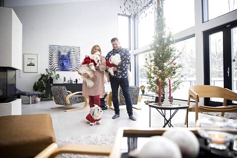 Suvi ja Juha-Pekka Viitasen joulukodin tärkein koriste on joulukuusi. Nelimetrinen joulupuu näyttää vieraan silmiin komealta, mutta Viitaset kertovat, että se on nykyisen kodin historian pienin. Mukana perheen joulun vietossa ovat koirat Hulda, Nuppu ja Helmi.