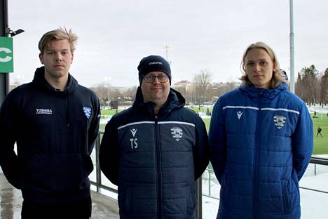 Joonas Meura (vas.), Tero Suonperä ja Tobias Laaksonen ovat SalPan porilaisvahvistuksina valmiina lyömään kapuloita FC Jazzin ja MuSan rattaisiin. 