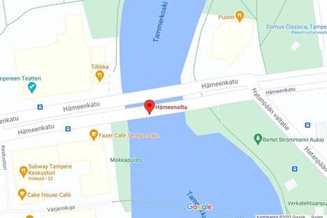 Kuvakaappauksessa näkyy kaksi Hämeensiltaa, jotka Google Maps -palvelu virheellisesti näyttää. 