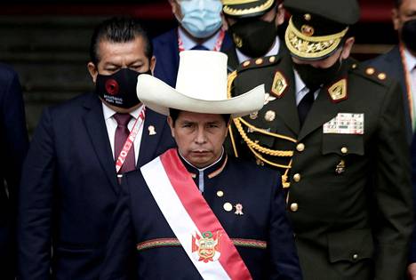 Vallasta syrjäytetty Perun entinen presidentti Pedro Castillo kuvattiin Limassa 28. heinäkuuta 2021.
