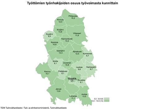 Keski-Suomen puolella työttömiä työnhakijoita oli 11,7 prosenttia työvoimasta.