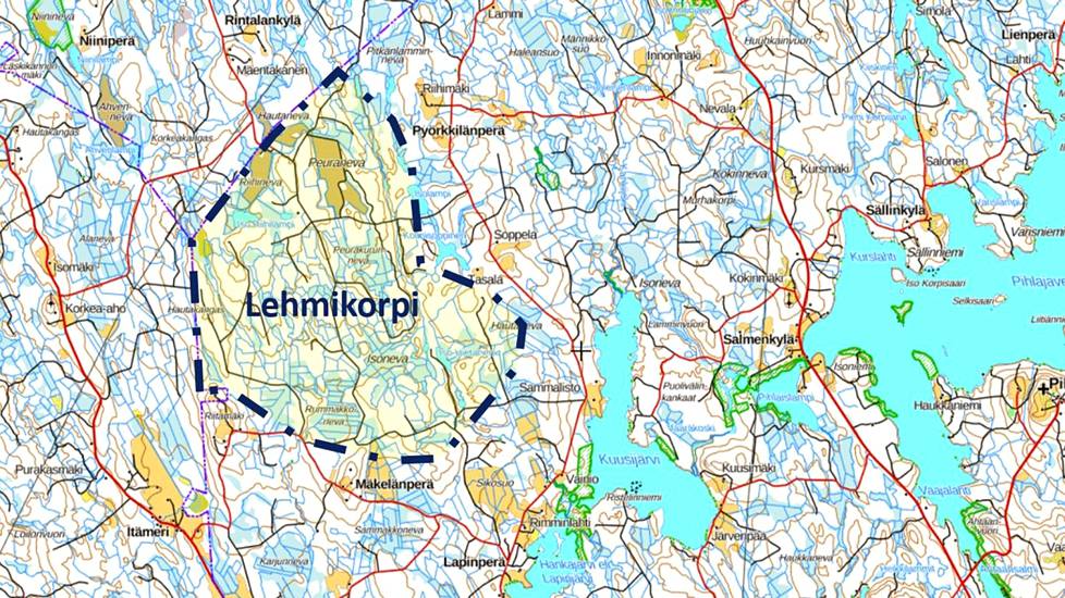 Lehmikorven tuulivoimapuistoa suunnitellaan Keuruun luoteiskulmalle, Virtain ja Ähtärin rajan tuntumaan.